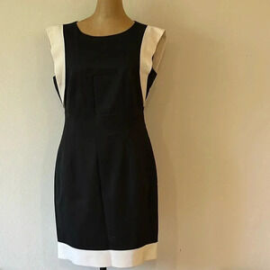 Ted Baker sz 3 or US M black white dress lined wool, silk side zip great cond